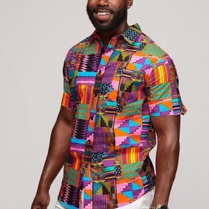 Men’s Multi Color Kente Button Up